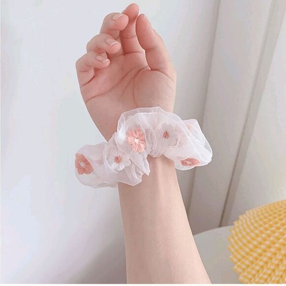 Embroidered Flower Scrunchies- 2 - Picture 9 of 9